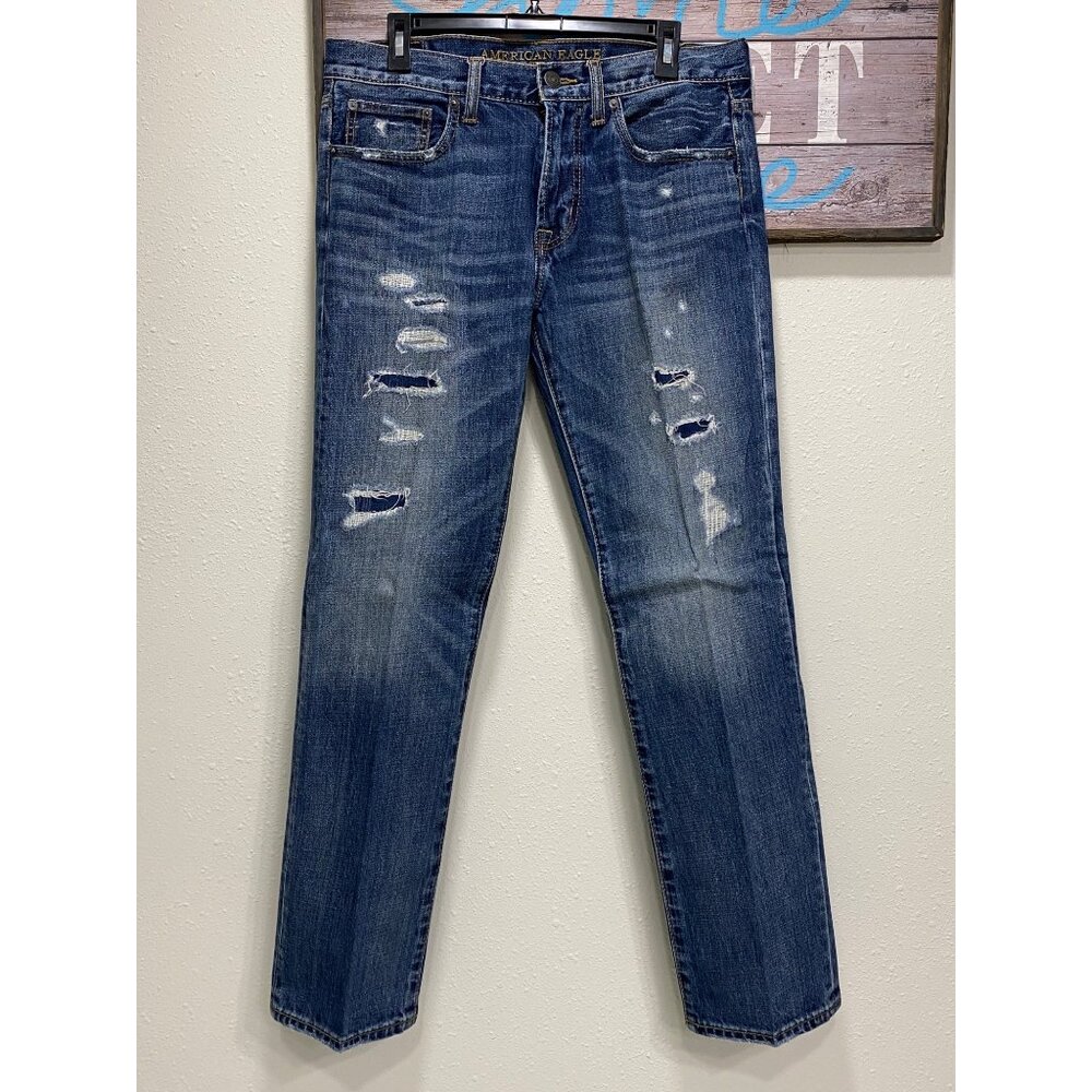 American Eagle Outfitters Men’s Original Straight Jeans 32x32 Distressed Blue - Picture 6 of 15